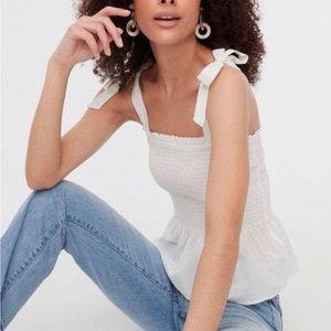 NEW J. Crew White Smocked tie-shoulder tank top